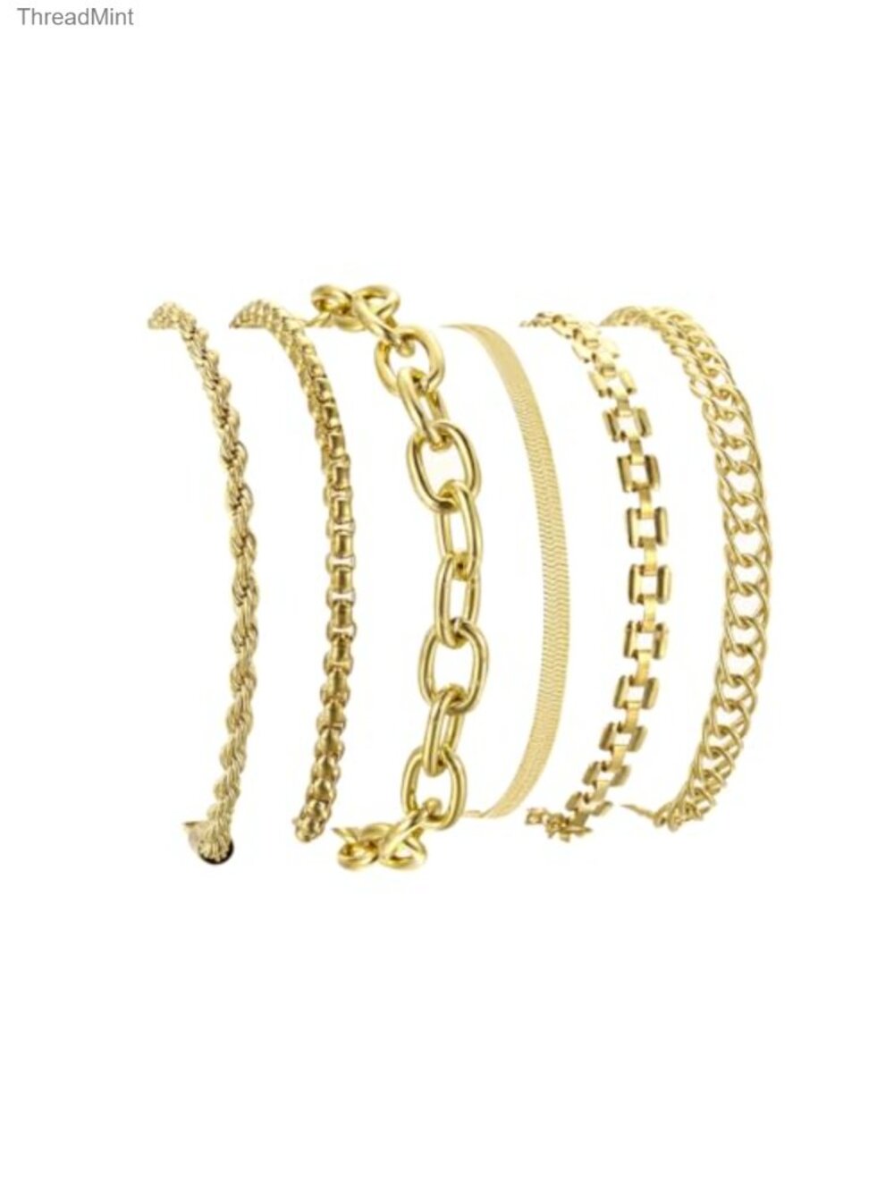 6pcs 14K Gold Plated Stackable Link Bracelet Set Non Tarnish Adjustable